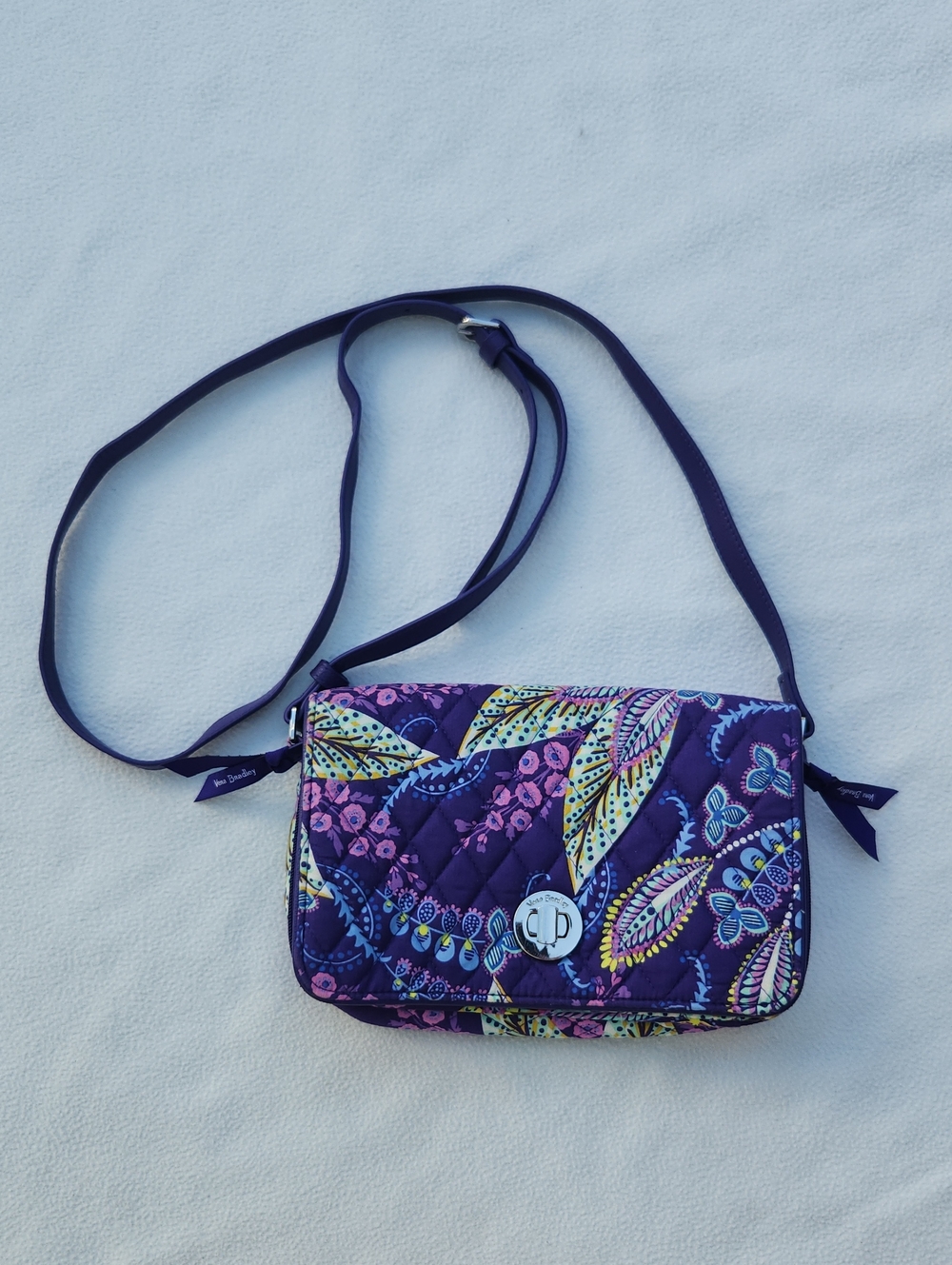 Vera Bradley Plum Crazy Patricia Crossbody Wallet Bag Purple Quilted